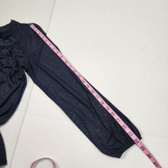 Jones New York Metallic Top Navy Silver Peplum Long Sleeve Pullover Size MP - Picture 8 of 15